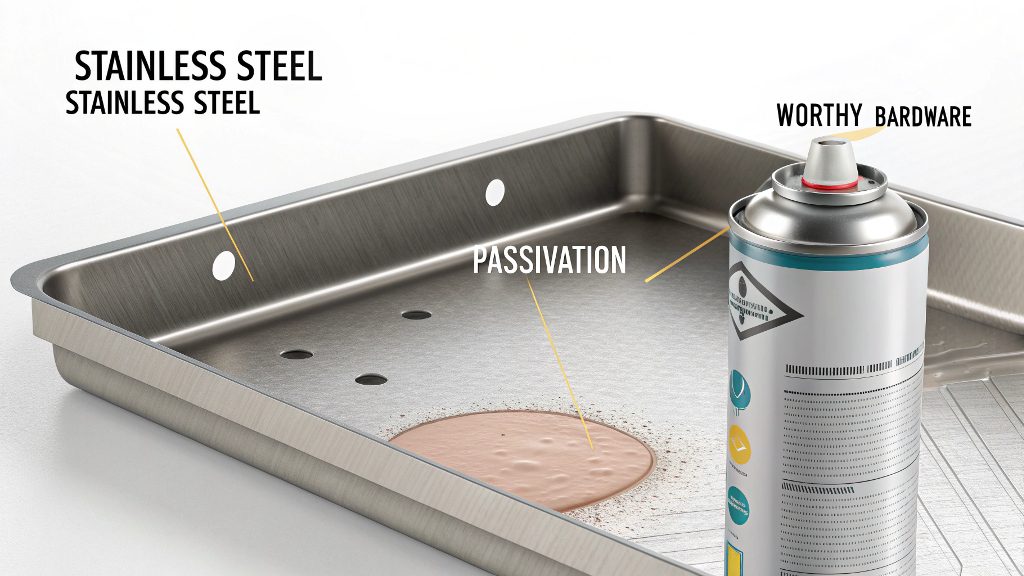 Applying stainless steel cleaner spray