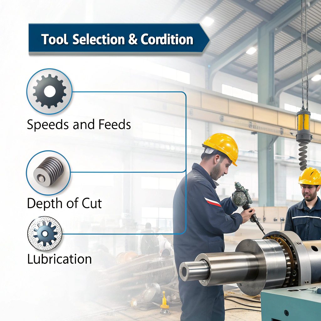 CNC machine operating with coolant spray