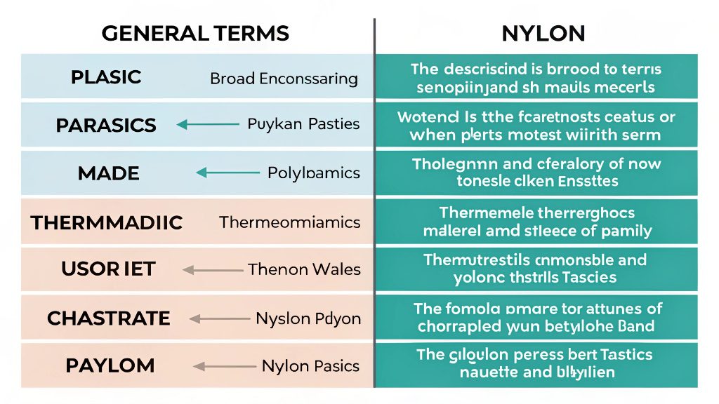 Comparison chart showing Nylon within the plastic family