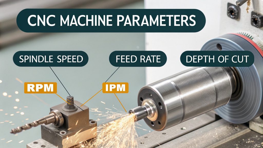 CNC Machine Parameters Display A CNC machine control panel displaying parameters