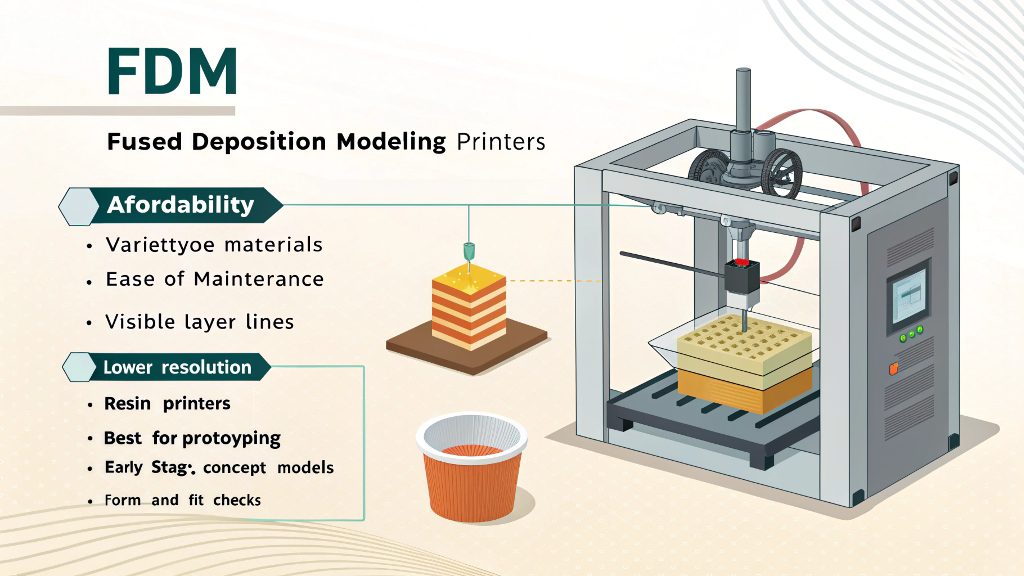 FDM and SLA 3D printers side-by-side
