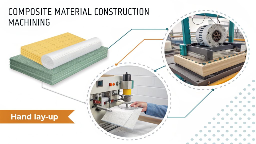 Composite Manufacturing Methods alt text: Automated Fiber Placement (AFP) machine head laying down carbon fiber tape