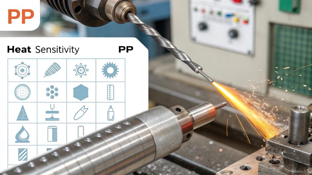 Close-up of CNC tool cutting polypropylene