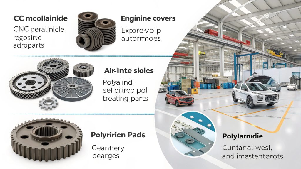 A collection of various polyamide parts from different industries