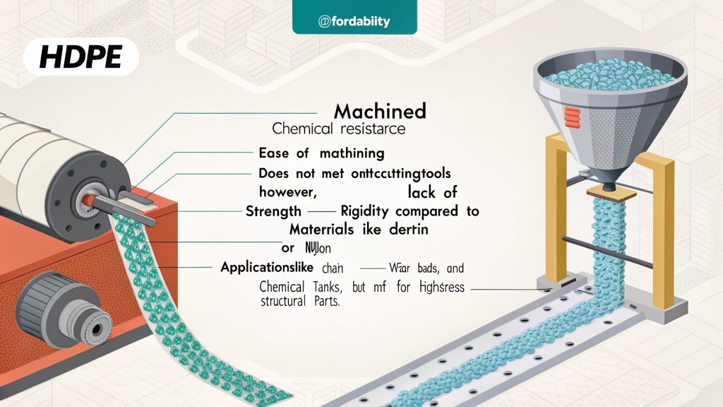 A white HDPE plastic part being CNC machined.