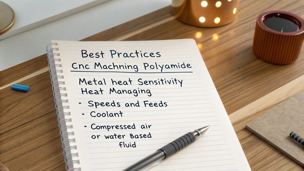 A CNC machine cutting a block of white polyamide material