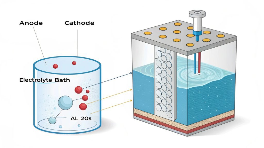 Principle of Anodizing Diagram Scientific illustration of anodizing principle