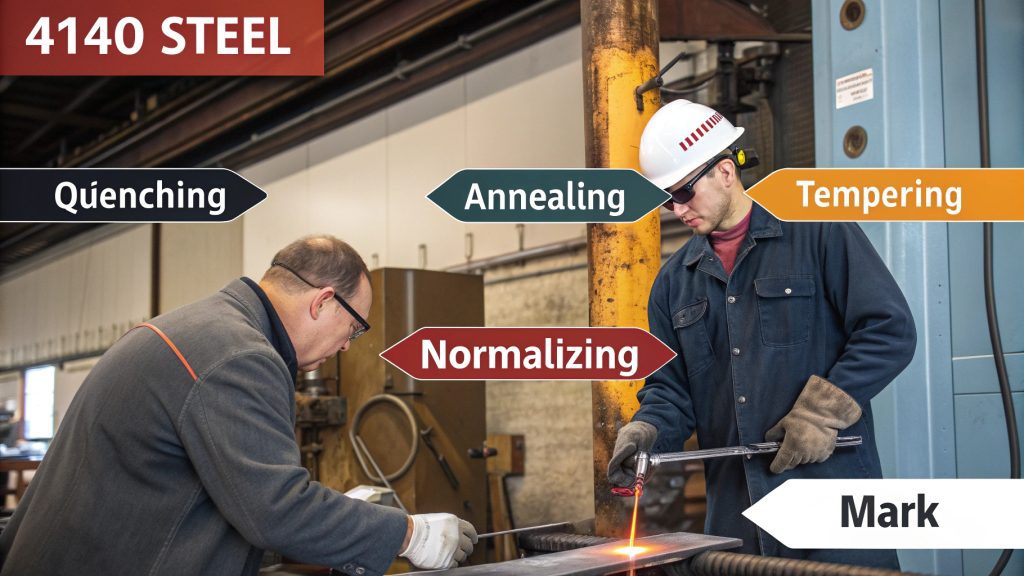 Various steel parts undergoing different heat treatments