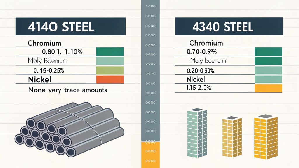 Side-by-side comparison of 4140 and 4340 steel components