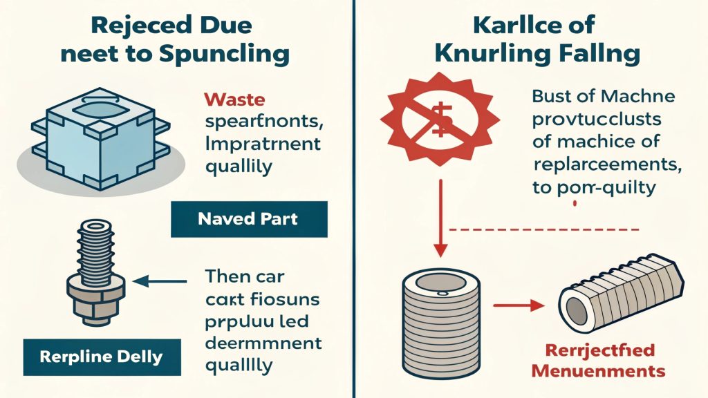 Risks in Knurling Process Image symbolizing risks like rejected parts or damaged tools