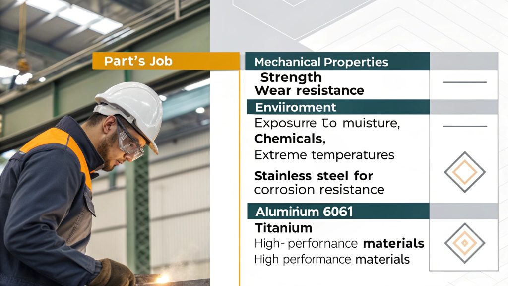 Factors for Selecting CNC Material An engineer comparing a blueprint to a raw block of aluminum material