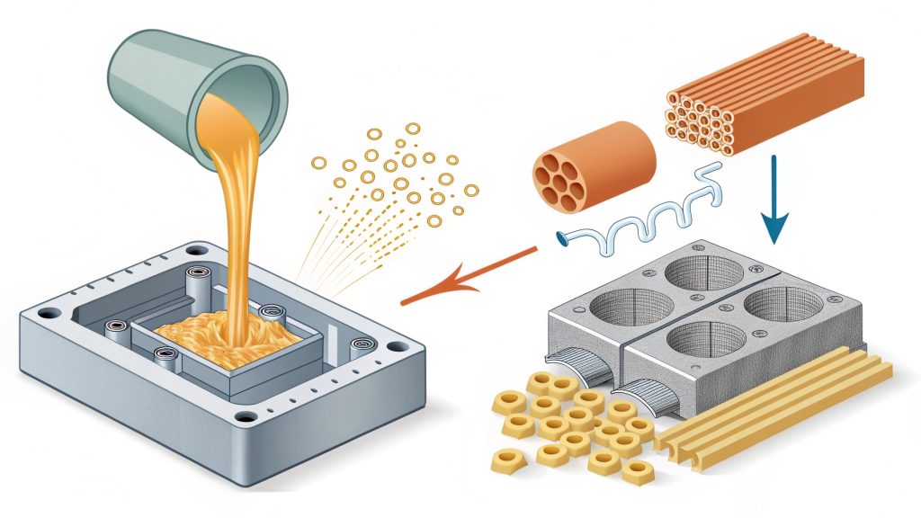 Diagram of extrusion process and casting process