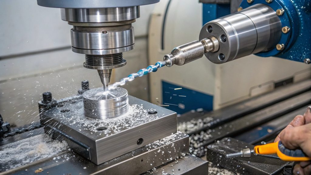 CNC Machining Nylon A CNC machine cutting a nylon block