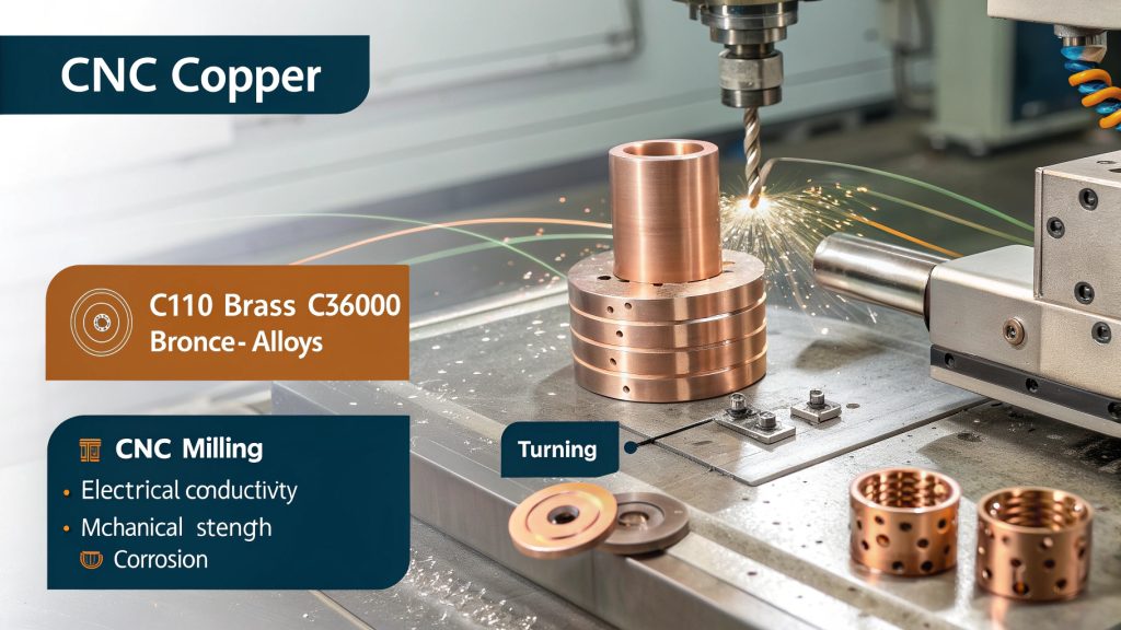 CNC machine processing copper material CNC machine working on a copper part