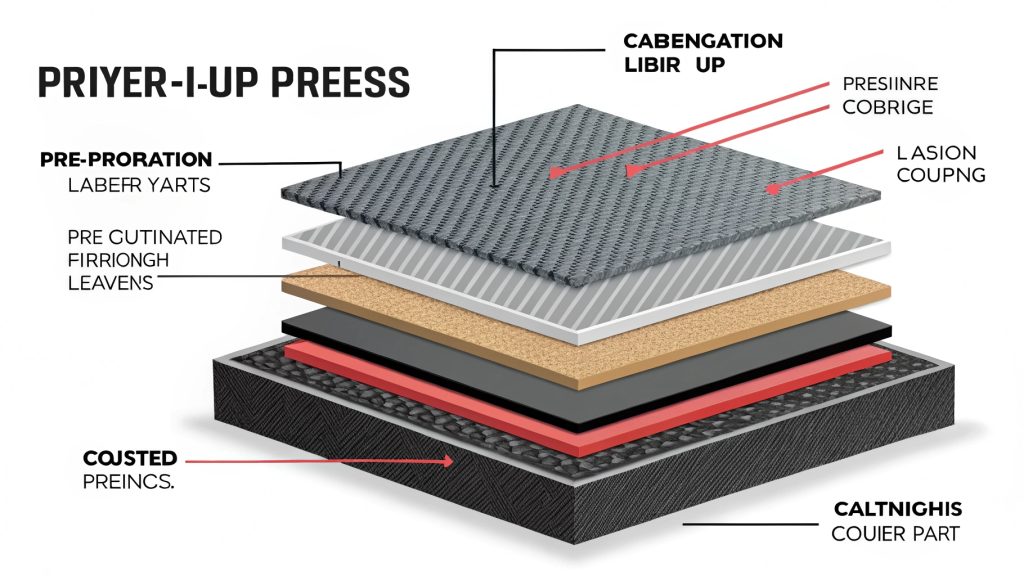 Carbon Fiber Layup Process alt text: Layers of carbon fiber fabric being placed in a mold