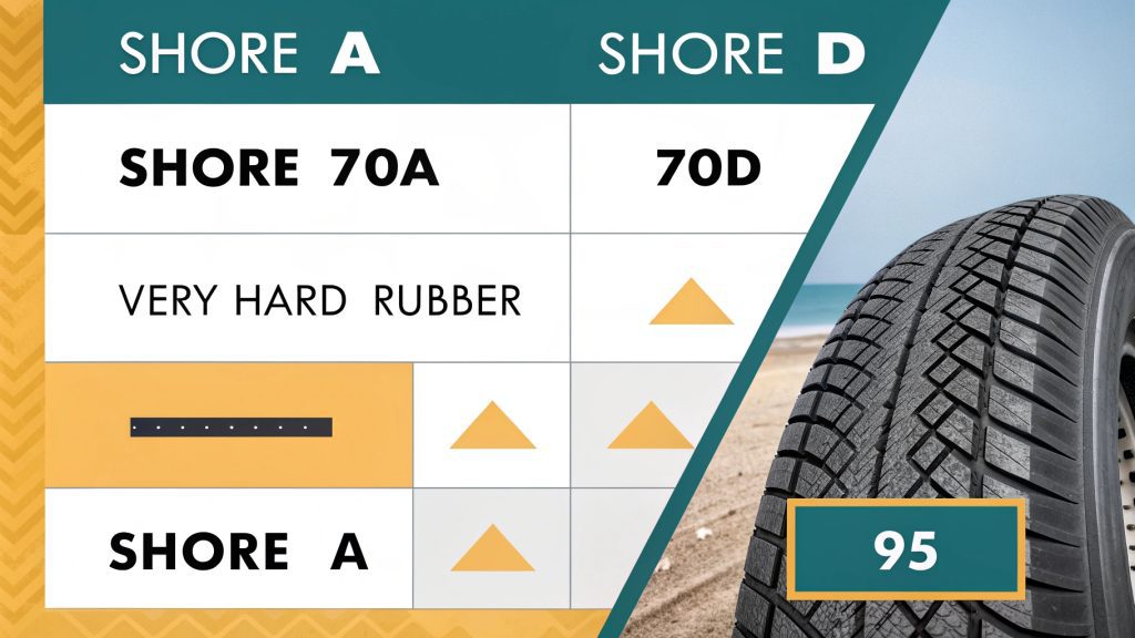 A chart comparing Shore A and Shore D scales with material examples