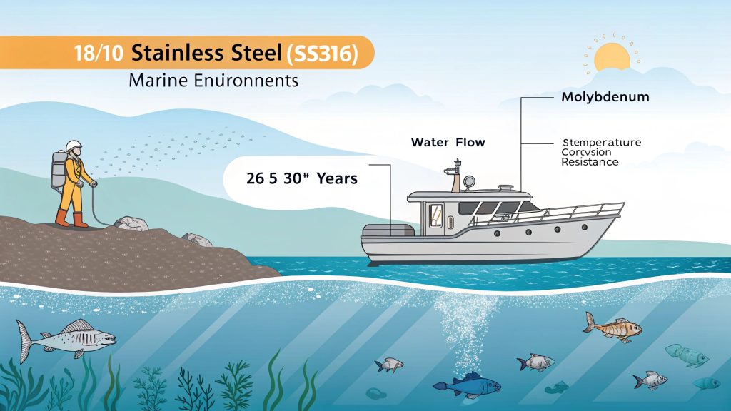 Stainless steel boat cleat exposed to ocean conditions