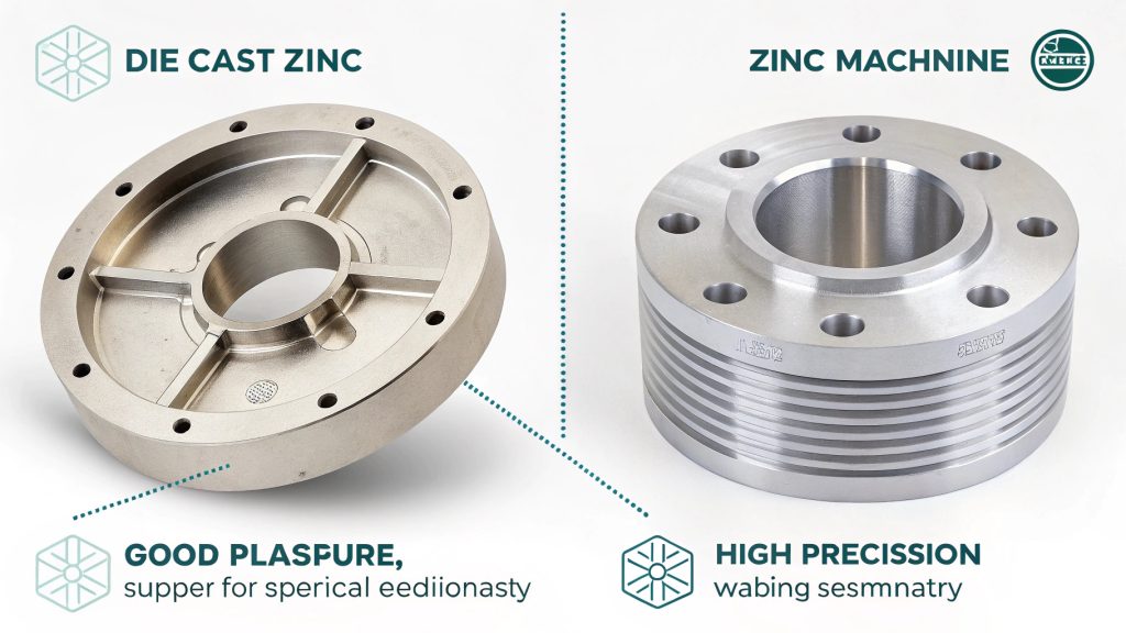 Die Cast Part vs Machined Part Comparison of die cast part and machined part surfaces