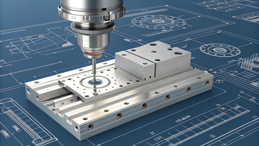 CAD to CAM to CNC Part alt text: CAD model on a computer screen next to a CNC machined part