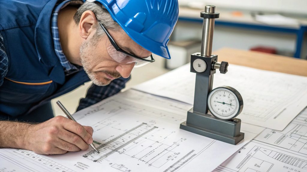 A Shore Durometer being used to test a piece of rubber