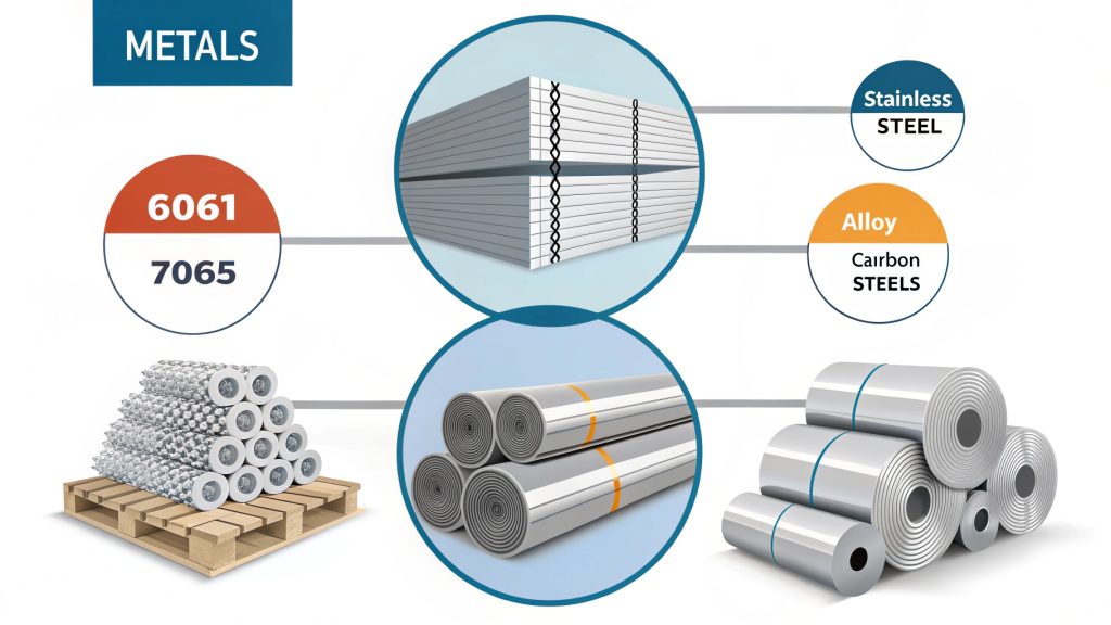 Selection of CNC machinable materials - metals and plastics