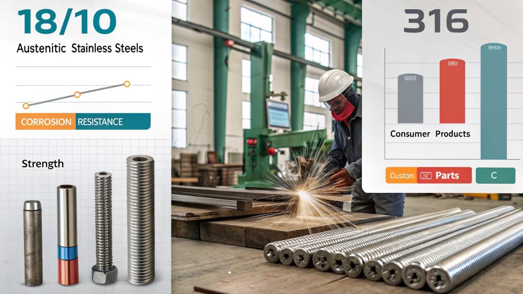Stainless Steel Grades Comparison alt text: Different grades of stainless steel samples