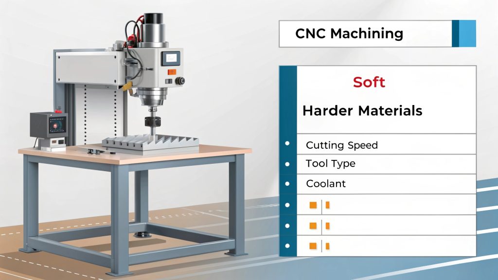 CNC machine cutting a piece of metal with visible tooling