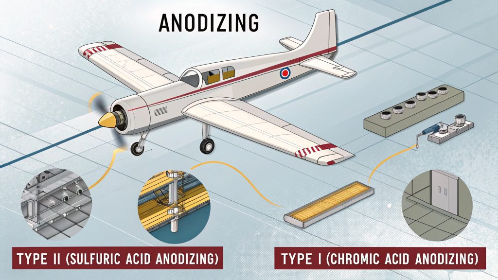 Anodized aluminum parts for an aircraft