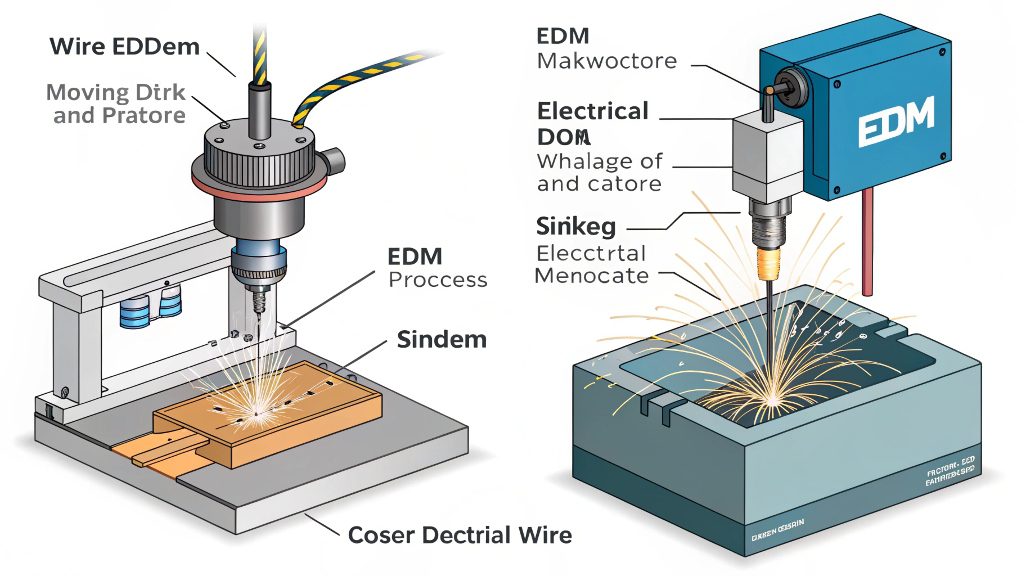Diagram showing the principle of Electrical Discharge Machining