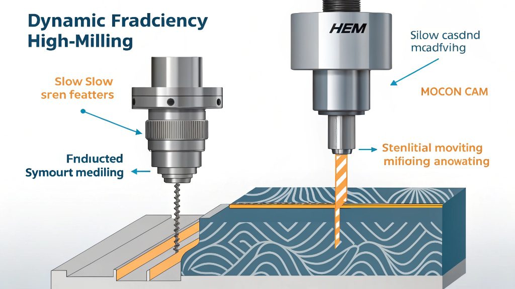 A complex dynamic milling toolpath shown on a CAM software screen