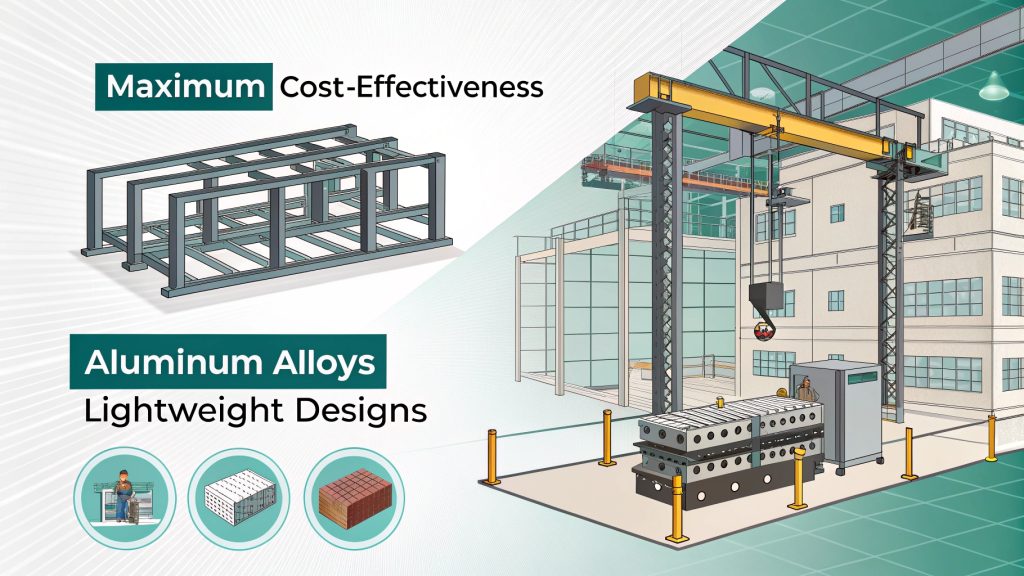 An engineer comparing a steel part and an aluminum part to a blueprint