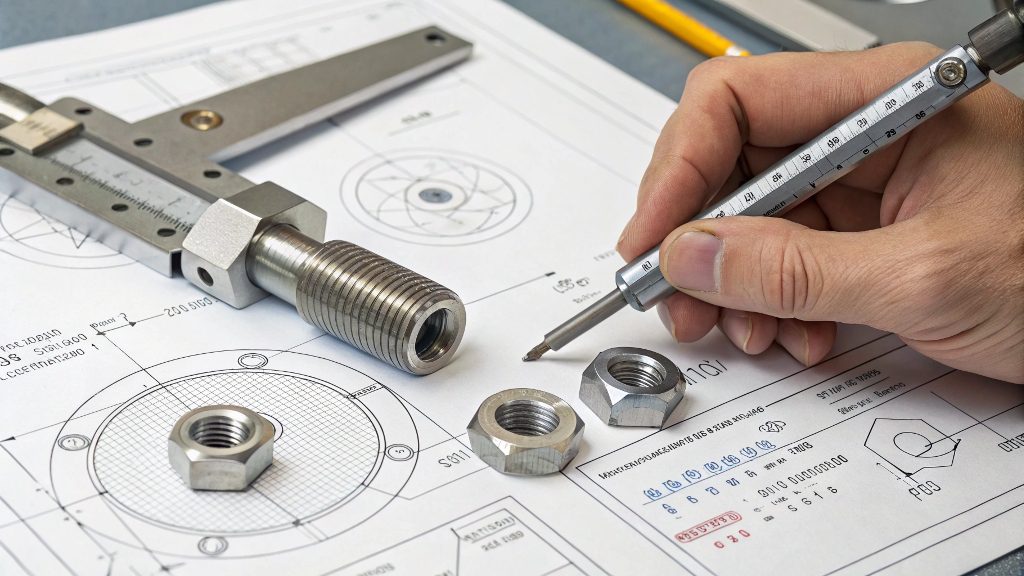 Thread Inspection Tools A set of Go/No-Go thread plug gauges next to a caliper