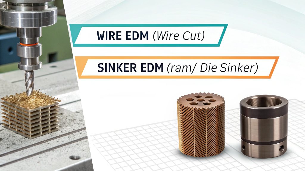 diagram showing the difference between wire and sinker EDM