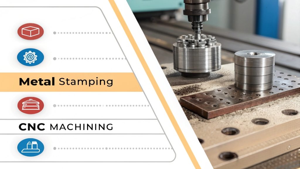 An animation showing the stamping process versus the CNC cutting process
