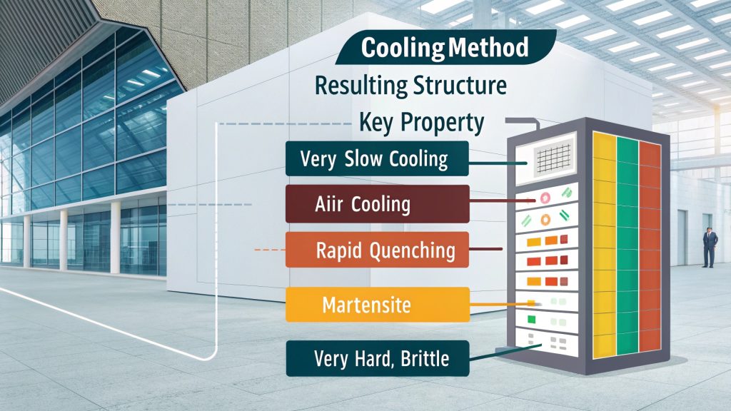What Heat Treating Does to Steel Diagram showing the atomic structure of steel changing during heating and cooling