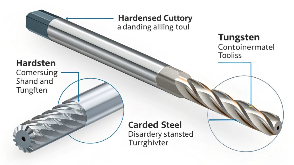 A broken cutting tool next to a block of tungsten