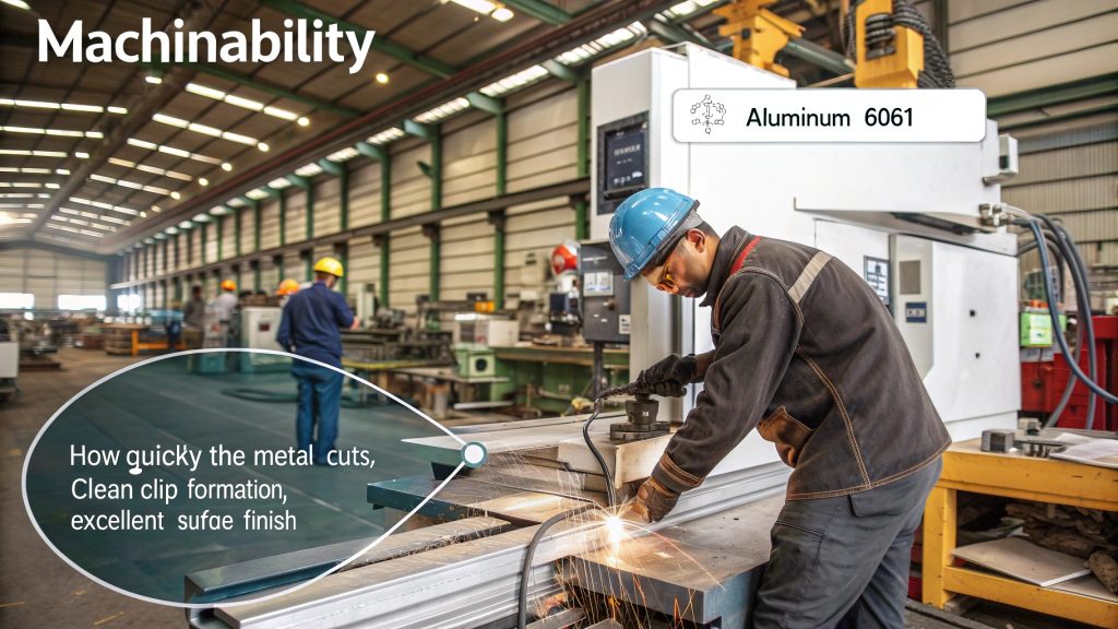 Most Machinable Metal CNC lathe turning an aluminum 6061 part with chips flying off