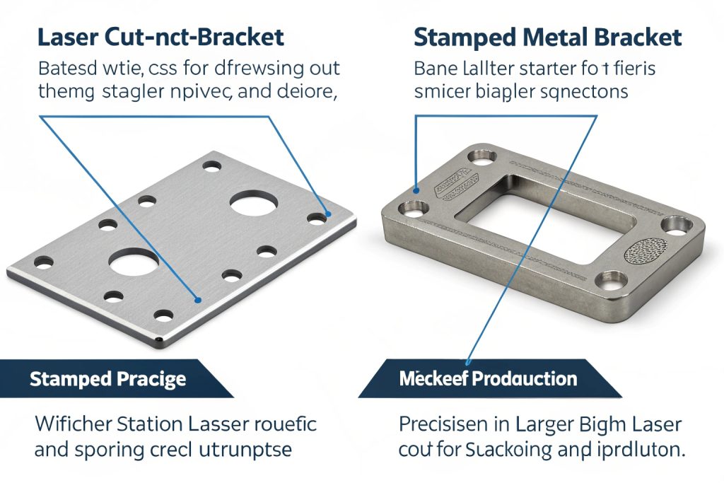 A comparison of a laser cut bracket and a stamped bracket
