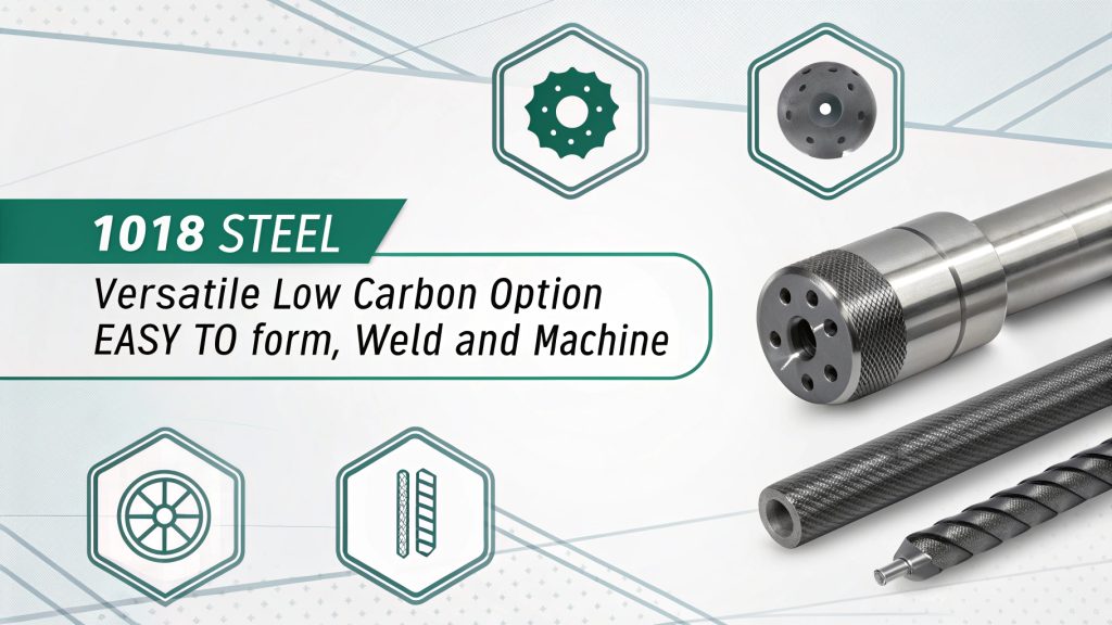 Best Steels for Machining Different types of steel bars labeled with their grades, such as 1018, 12L14, and 4140.