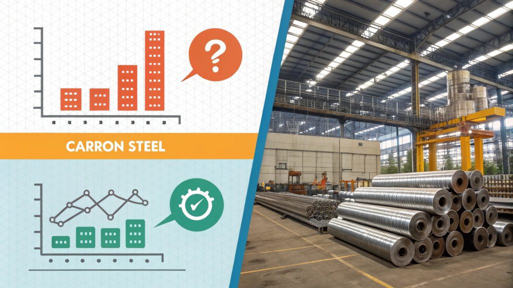 A side-by-side comparison of a carbon steel part and a stainless steel part