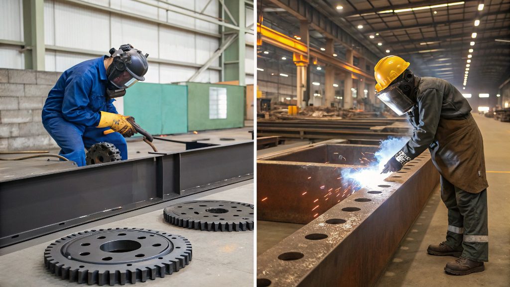 Black Anodizing vs Black Oxide Side-by-side comparison of a black anodized aluminum part and a black oxide steel part