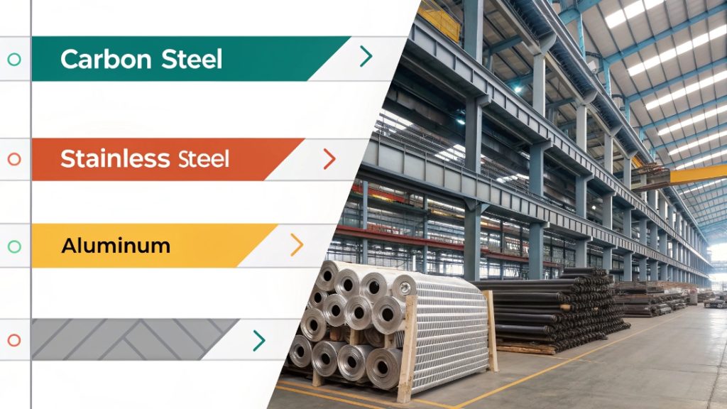 various raw metal sheets like steel, aluminum, and copper