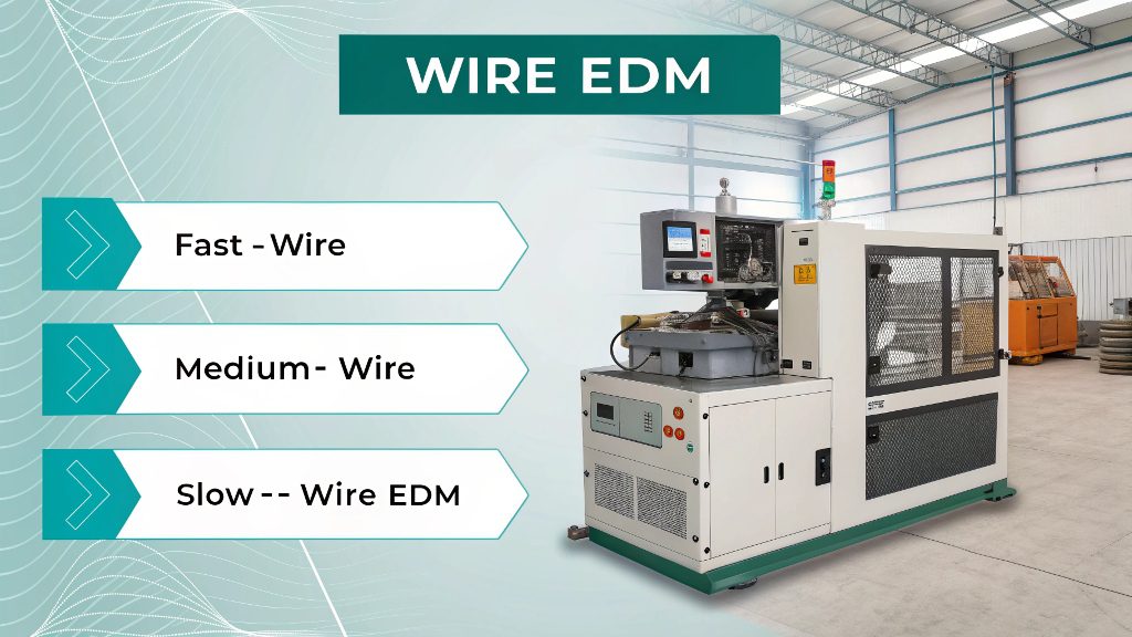 A close-up view of the thin wire in an EDM machine creating a precise cut in metal