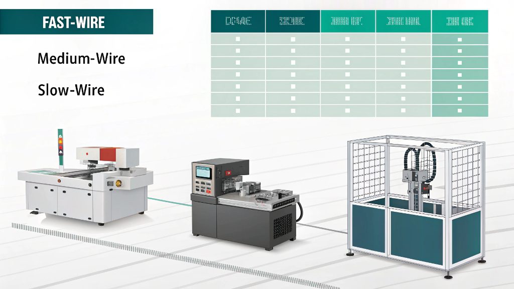 A close-up view of the thin wire in an EDM machine creating a precise cut in metal