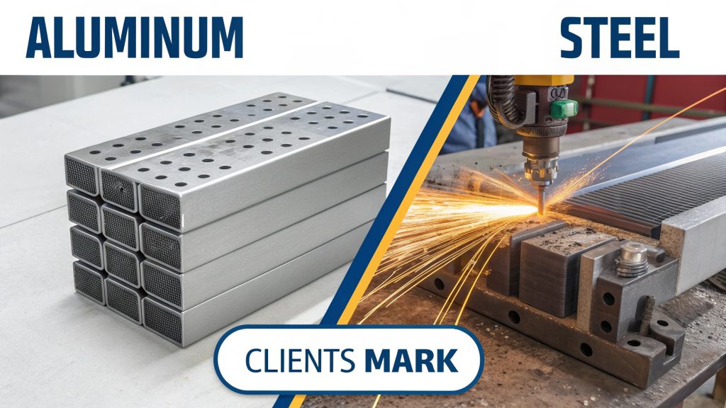 A high-speed laser cutter slicing through a sheet of aluminum