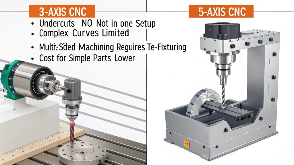 A diagram showing the limited tool path of a 3-axis CNC machine