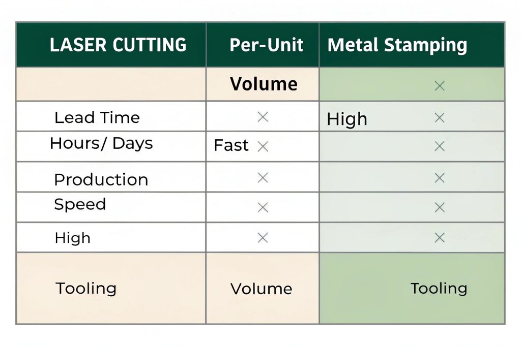 Side-by-side process diagram of laser cutting and metal stamping