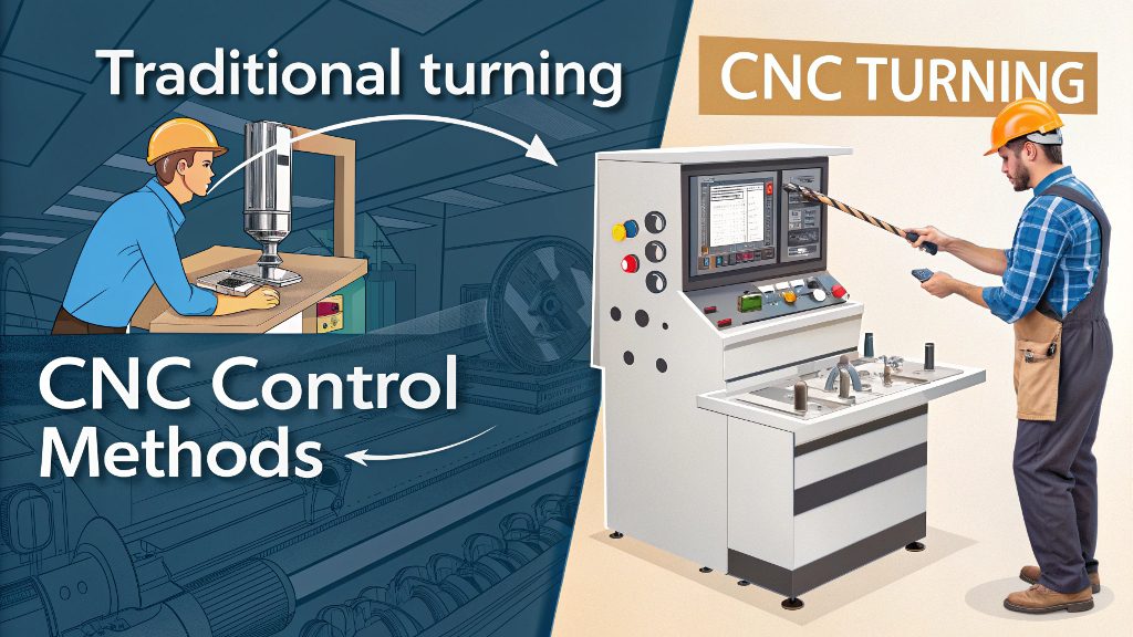 a computer screen showing CNC code next to a turning machine in operation
