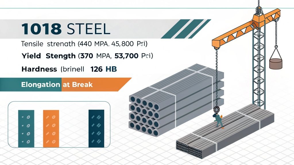 Properties of SAE 1018 Steel A technical chart showing the mechanical properties of 1018 steel.