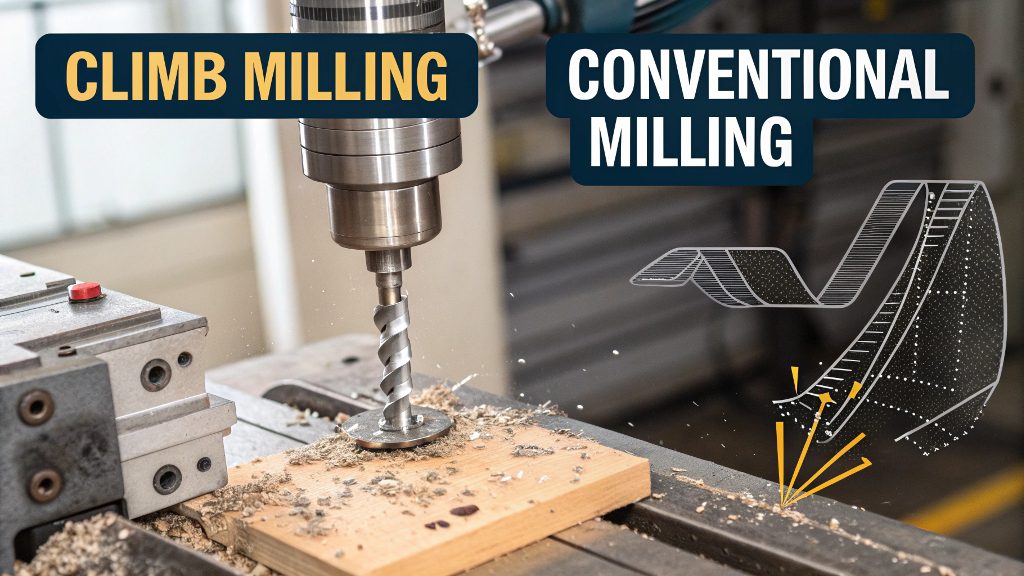 A close-up of a CNC machine performing thread milling